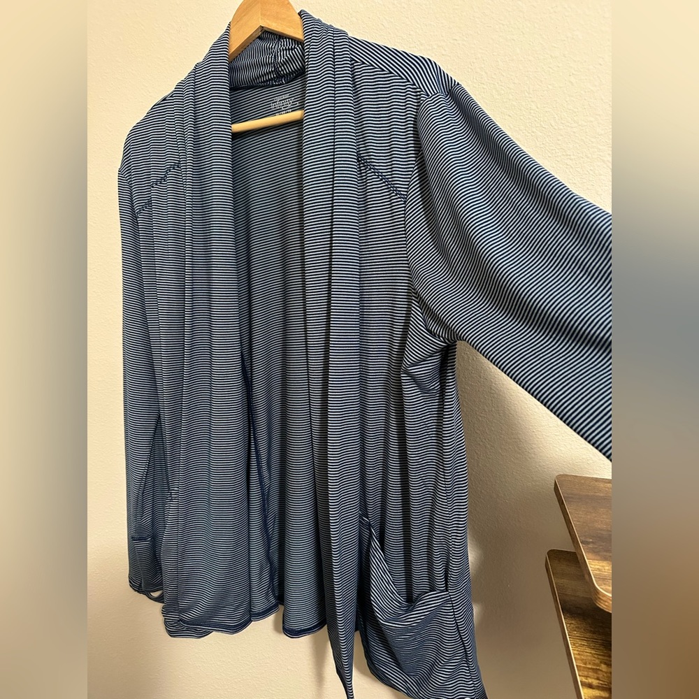 XL Infinity by Cherokee Striped Open Front Cardigan